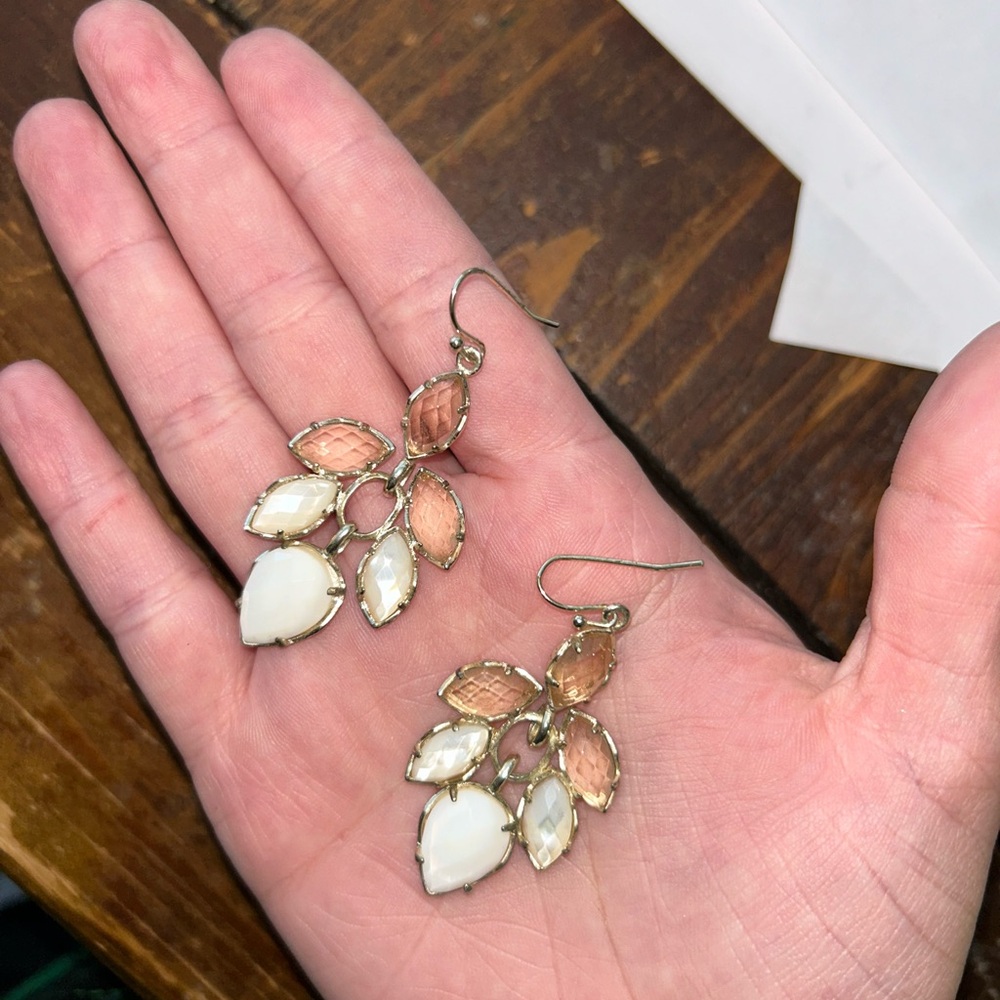 Elegant Gold, Peach, and Cream Leaf Earrings